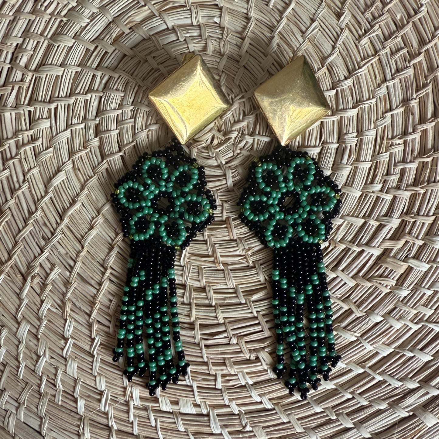 Green flower earrings