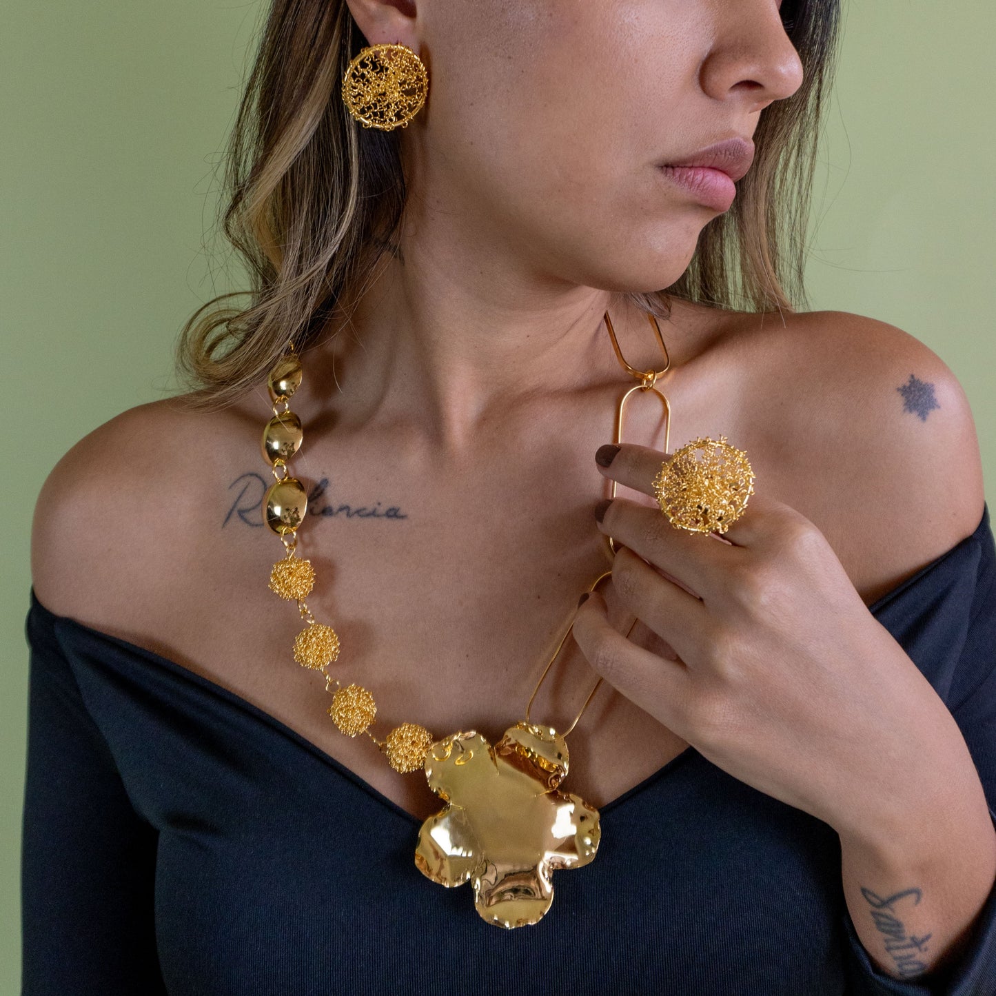 Split Set - necklace, earrings, and ring