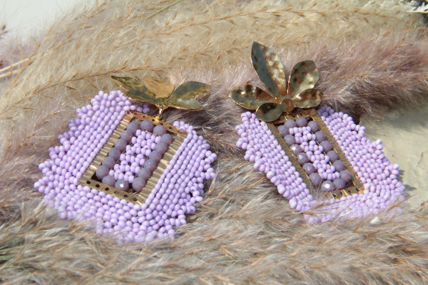 Handmade woven and beaded earrings, Colombian art to wear