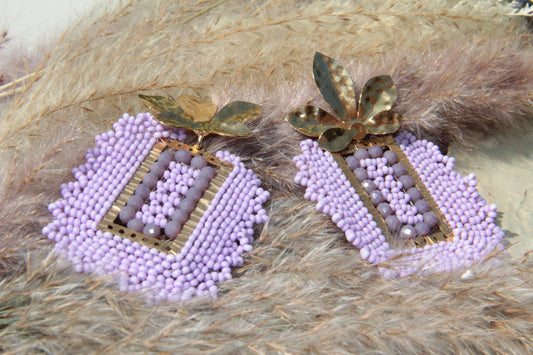 Handmade woven and beaded earrings, Colombian art to wear