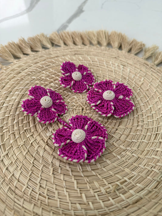 Pink woven flower earrings
