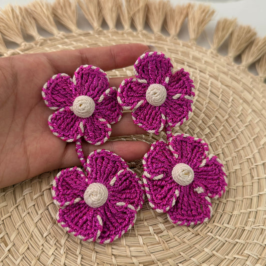 Pink woven flower earrings