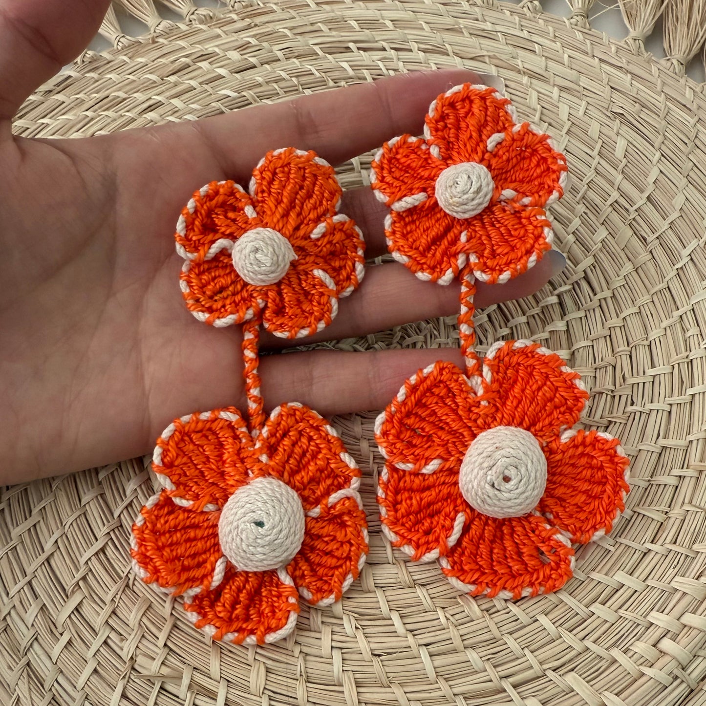 Orange woven flower earrings