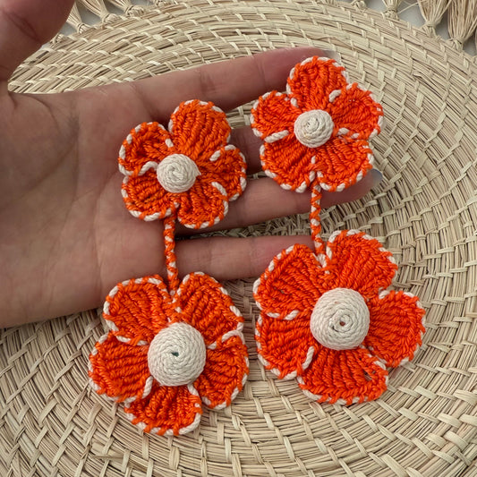 Orange woven flower earrings