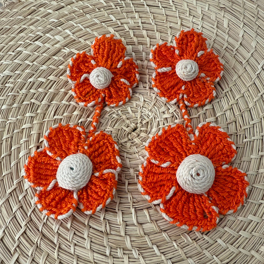 Orange woven flower earrings
