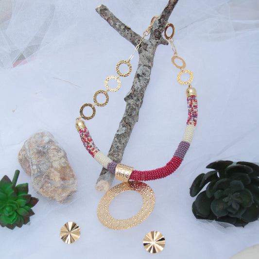 Gold-plated and bronze bead necklace