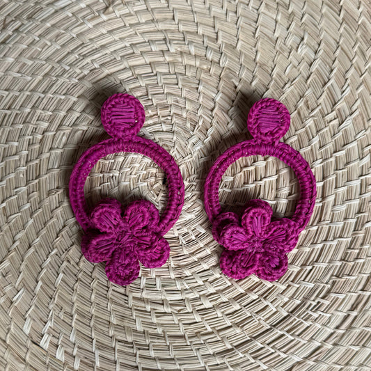 Pink flower hoop earrings