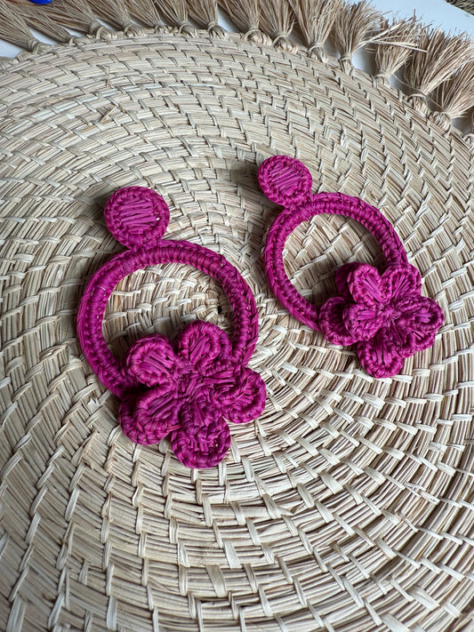 Pink flower hoop earrings
