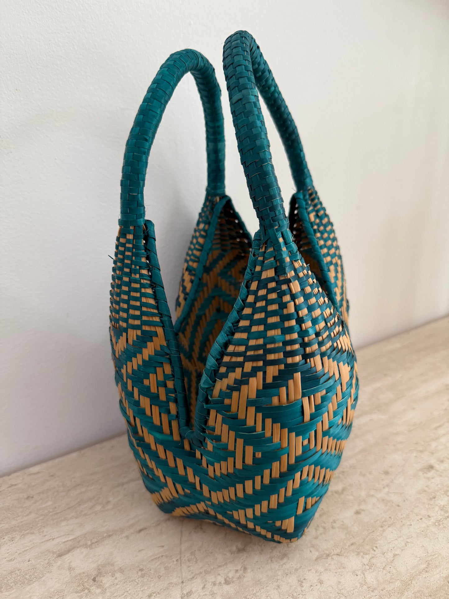 Green palm woven bag