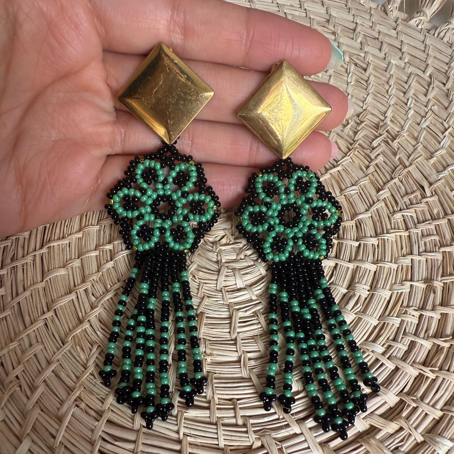 Green flower earrings
