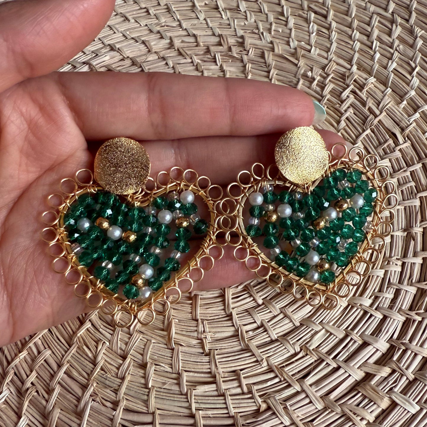 Green Heart Earrings
