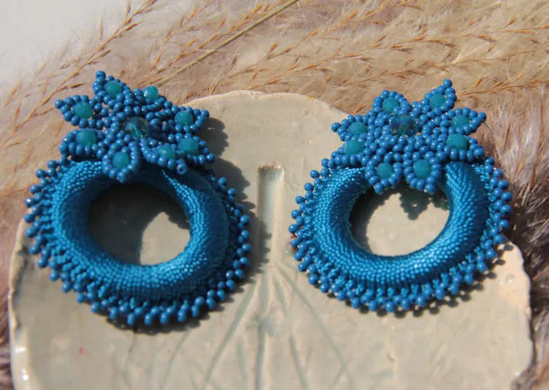 Blue Woven Earrings