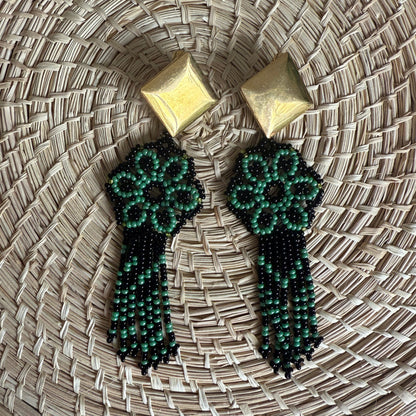 Green flower earrings