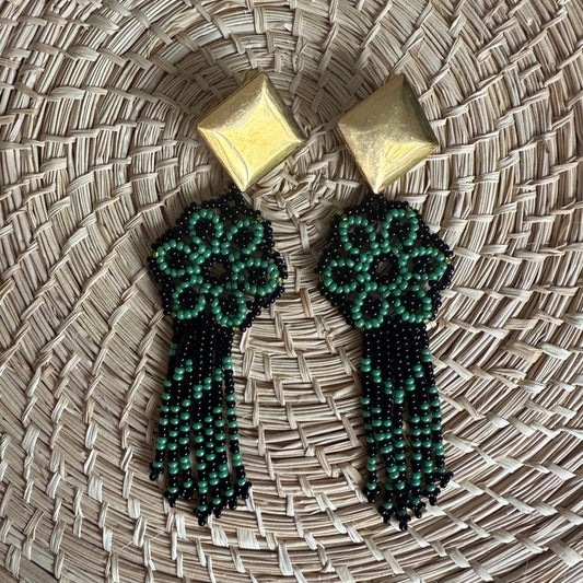 Green flower earrings
