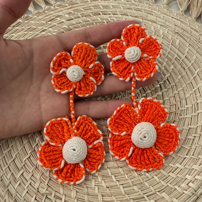 Orange woven flower earrings
