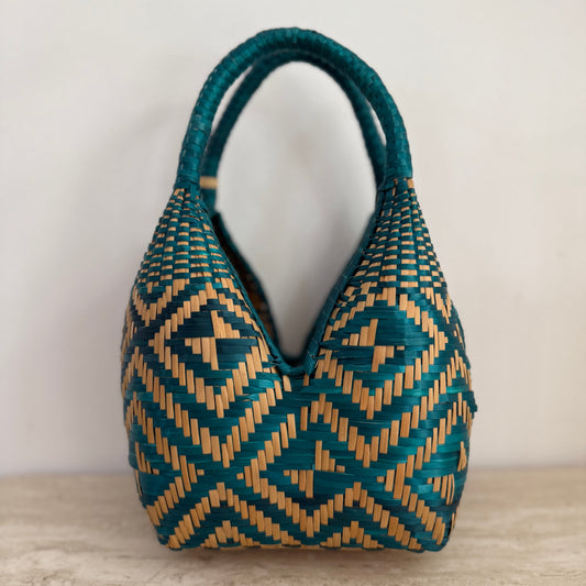 Green palm woven bag